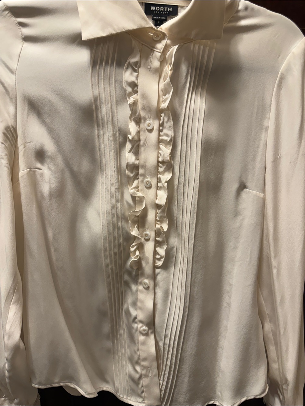 Worth Cream Ruffle-Front Satin Blouse